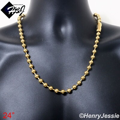 #ad 24quot;MEN#x27;s Stainless Steel 8mm Gold Plated Ball Beads Link Chain Necklace*GN168 $16.99