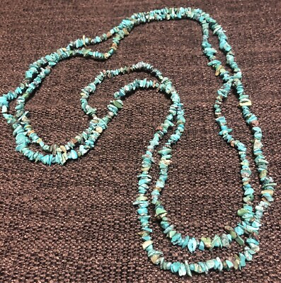 #ad 2 Single Long Strands Turquoise Chip Stone Necklace lot Southwestern Jewelry $39.99