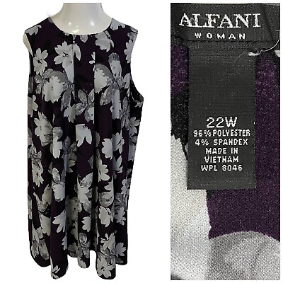 #ad Alfani Dress Womens Size 22W Floral Purple Gray Work Office Church Date Elegant $28.88