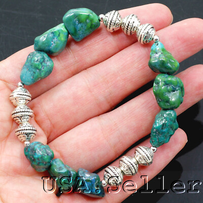 #ad Blue Turquoise Nugget Bracelet Beads Stretch Kingman Women Gemstone 6.5#x27;#x27; $24.99