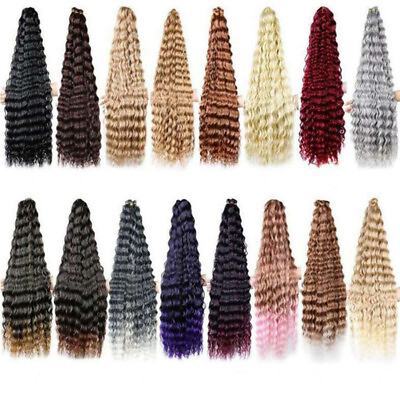 #ad 30quot; Natural Crochet Hair Extensions Braids Deep Curly Water Wave Human $10.88