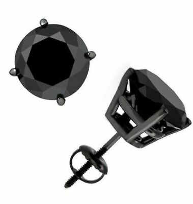 #ad 14K BLACK GOLD 1 2 CT TDW Black Enhanced Diamond Round Screw Back Stud Earrings $249.36