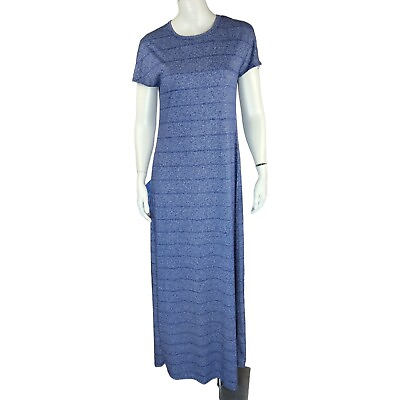 #ad LulaRoe Maria Womens Size XS Striped Blue Short Cap Sleeve Maxi Dress Casual $18.00