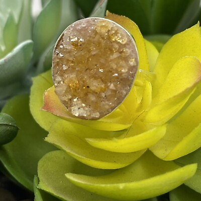 #ad Raw Citrine Druzy Ring Size 10 Natural Crystal of Abundance Wealth Luck Success $29.75