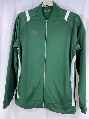 #ad Under Armour Loose Mens L Green White Long Sleeve Full Zip Track Jacket Tall $24.90