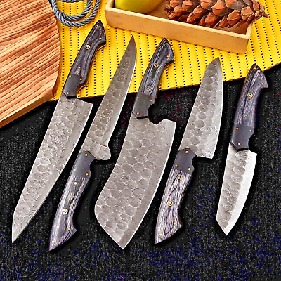 #ad Custom Handmade HAND FORGED DAMASCUS STEEL CHEF KNIFE Set Kitchen KnivesCutlery $98.10