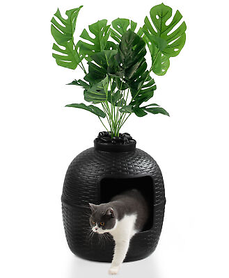 #ad Hidden Litter Box Enclosure Furniture Cute Plant Litter Box for Cat Black $99.99