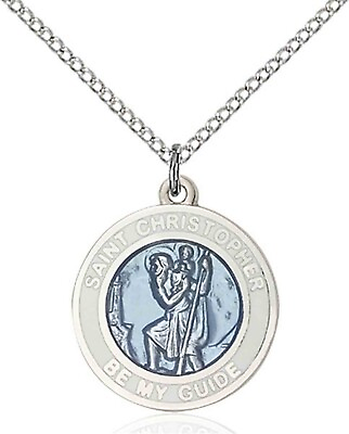 #ad St Saint Christopher Medal Pendant Necklace Sterling Silver Travelers With Chain $64.99