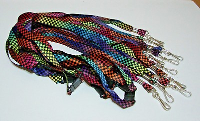 #ad Lot of 100 Rainbow Checkered LANYARD 36quot; Neck strap ID Holder Breakaway Clasp $69.95