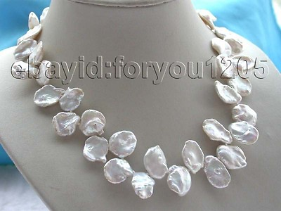 #ad 18quot; Genuine Natural 20mm White Reborn Keshi Petal Pearl Necklace 14k #f1286 $48.74
