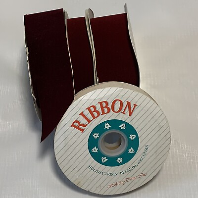 #ad Vtg Lot Velvet Ribbon Trim Christmas Crafts Decoration Burgundy 1.25 2.25” USA $21.24