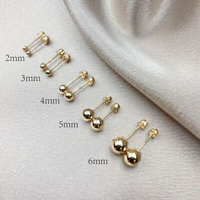 #ad 14K Real Gold Round Ball Stud Screw Back Earrings in Yellow or White 3mm 4mm 5mm $55.00