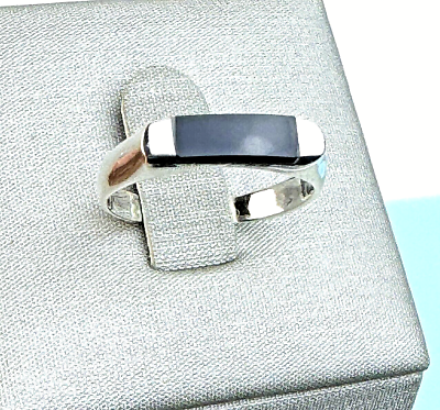 #ad Beautiful Slim 925 Silver Onyx Inlay Ring size 6.75 $25.99