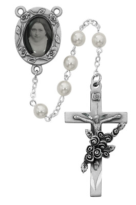 #ad Pearl Bead Rosary Pewter Center And INRI Crucifix 6mm Beads First Holy Communion $69.99