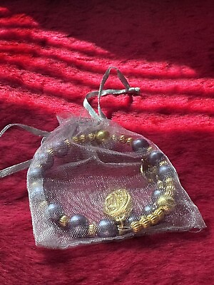 #ad Vintage Eau de Lourdes Bracelet Catholic Purple Goldtone Religious Charm $18.00