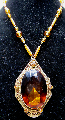 #ad Amazing CZECHOSLOVAKIAN Amber Glass Art Deco Antique Necklace $129.99