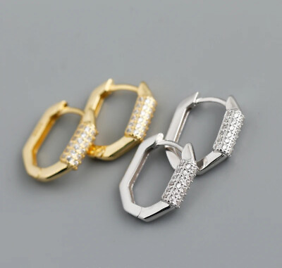 #ad Minimalist CZ Hoop Earrings 18k Gold Plated Sterling Silver 925 Punk Hip Hop GBP 14.90