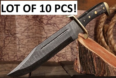 #ad 10 PCS LOT Large Damascus Steel Outlaw Fighting Bowie Knife Full Tang W Sheath $299.99