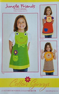 #ad New Jungle Friends Childs Apron Pattern Size 3 8 Lion Frog Monkey Cotton Ginnys $13.99