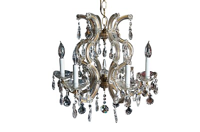 #ad Vintage French Marie Therese Glass Clad Drop Crystal Brass 6 Arm Chandelier 20quot; $1440.00