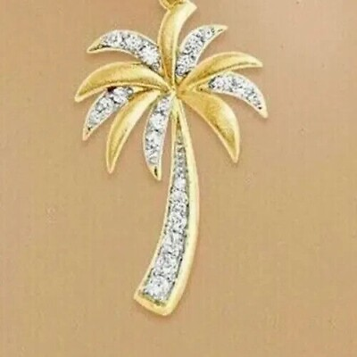 #ad 1 Ct Lab Created Round Diamond Women#x27;s Palm Tree Pendant 14K Yellow Gold Plated $79.99