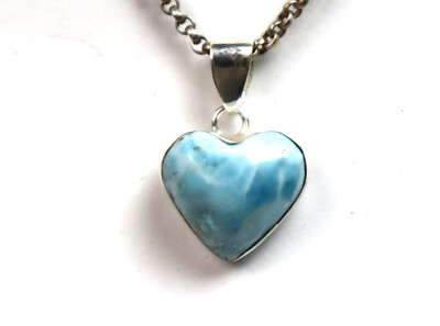 #ad CharmingDesign Natural Light Blue Larimar 925 Sterling Silver Heart Pendant 28mm $16.00