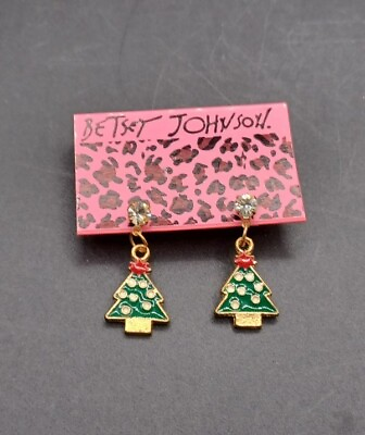 #ad New Betsey Johnson Rhinestone Christmas Trees Drop Earrings With Tag $12.99