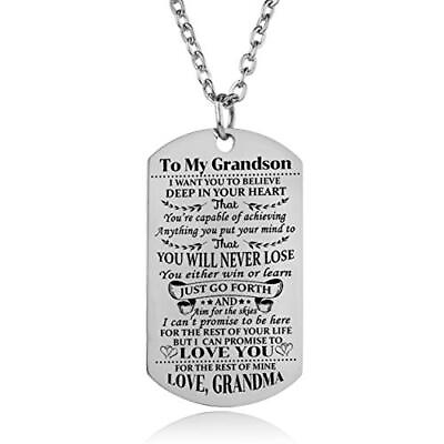 #ad Grandson Necklace Love Grandson Dog Tag Believe Inspirational Gifts from $12.28