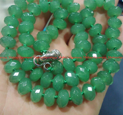 #ad Natural 5x8mm Faceted Green Jade Rondelle Gemstone Beads Necklace 18quot; AAA $4.50