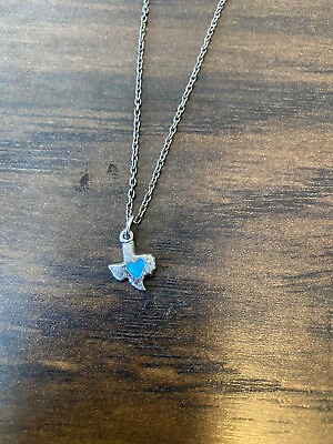 #ad Silver Turquoise Colored Shape of Texas Necklace Heart Shaped Valentine#x27;s Wester $10.00