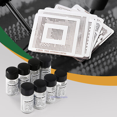 #ad BGA Kit with 33Pcs Heated Directly Reballing Stencils 8Pcs 25K Solder Balls $47.15