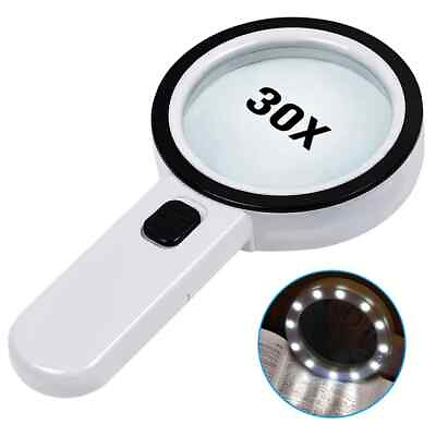 #ad 30X Handheld 12LED Illuminated Magnifying Glass with Light for Seniors Reading $35.17