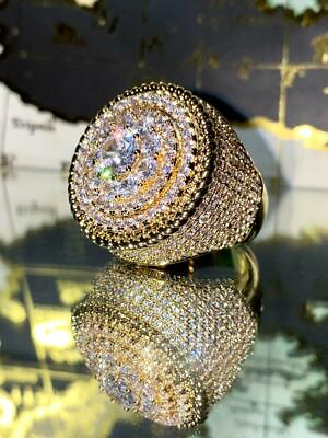 #ad Round Mens Bling Ring Iced 2.5ct Iced CZ Out 14k Gold Pinky Rings size 6 10 $39.99