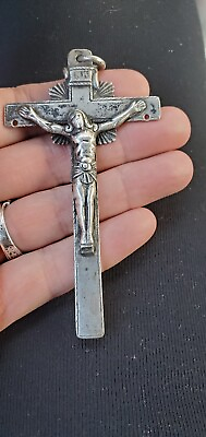 #ad Antique Christian Priest Sterling Cross Crucifix Rosary Pendant $100.00