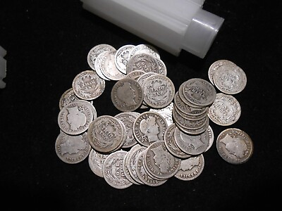 #ad 1 Roll Barber Silver Dimes 50 Coins Full Rims Common Dates $150.00