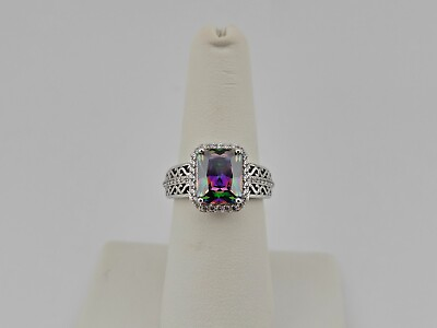 #ad 4.65 Carat Radiant Cut MYSTIC TOPAZ AND White Topaz Sterling Silver Ring Size 7 $50.00