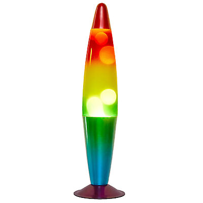 #ad 16quot; Rainbow Lava Motion Volcano Lamp White Wax Rainbow Painted Metal Base LED $13.37