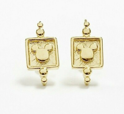 #ad Vintage Mickey Mouse Head Framed Gold Disney Drop Pierced Square Earrings B840 $8.99