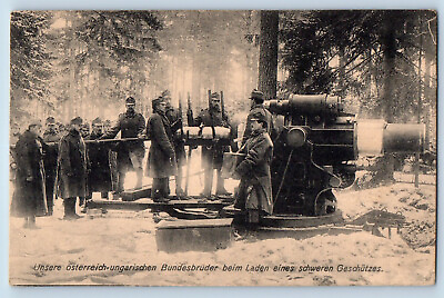 #ad Austria Postcard Austrian Hungarian Army Loading Heavy Artillery Piece c1910 WW1 $39.95