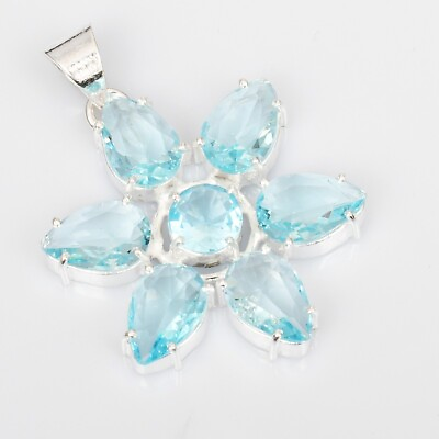 #ad Blue Topaz Gemstone Ethnic Handmade Pendant Jewelry Girl For Gift NP 199 $4.99