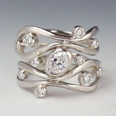 #ad #ad 925 Silver Filled Ring Fashion Jewelry Cubic Zircon Women Wedding Ring Sz 6 10 C $2.74