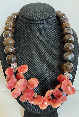 #ad Genuine Faceted Bronzite amp; Polished Snakeskin Agate Gemstone Beaded Necklace $48.00