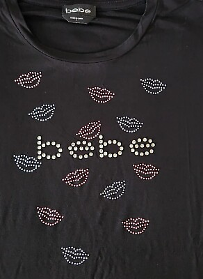 #ad Bebe Top shirt Size LARGE With Rhinestones New With Tag $24.99
