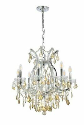 #ad Chrome and Golden Teak Crystal Chandelier Maria Theresa Ceiling Light Fixture $1226.00