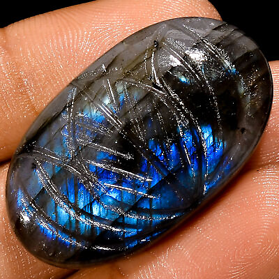 #ad Natural Labradorite Oval Shape Carved Loose Gemstone 49.5 Ct. 34X20X7 mm X 7849 $4.40