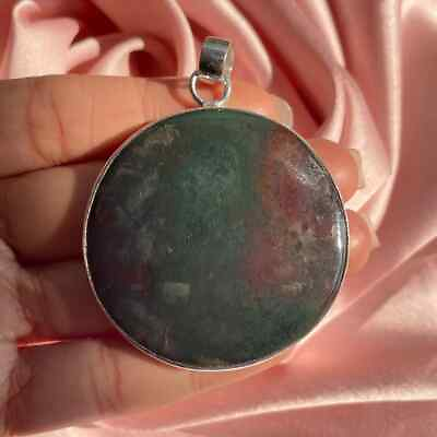 #ad Moss Agate Pendant With Silver Chain Necklace 925 Sterling Silver Pendant $159.00