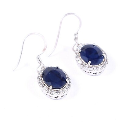 #ad Blue Sapphire Earrings Sterling Silver Wedding Earrings February Birthstone $105.44