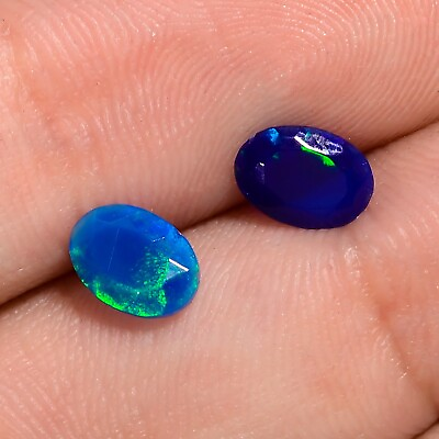 #ad Natural Blue Ethiopian Opal Faceted Loose Gemstone Pair 1 Ct. 7X5X3 mm A 5749 $21.87