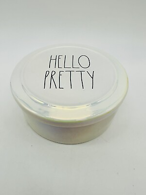 #ad Rae Dunn quot;quot;Hello Prettyquot;quot; Round Jewelry Trinket Box Artisan Collection $24.00