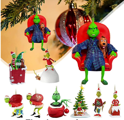 #ad Merry Christmas Grinch Ornaments Xmas Tree Hanging Figure Pendant Home Decor gif $5.99
